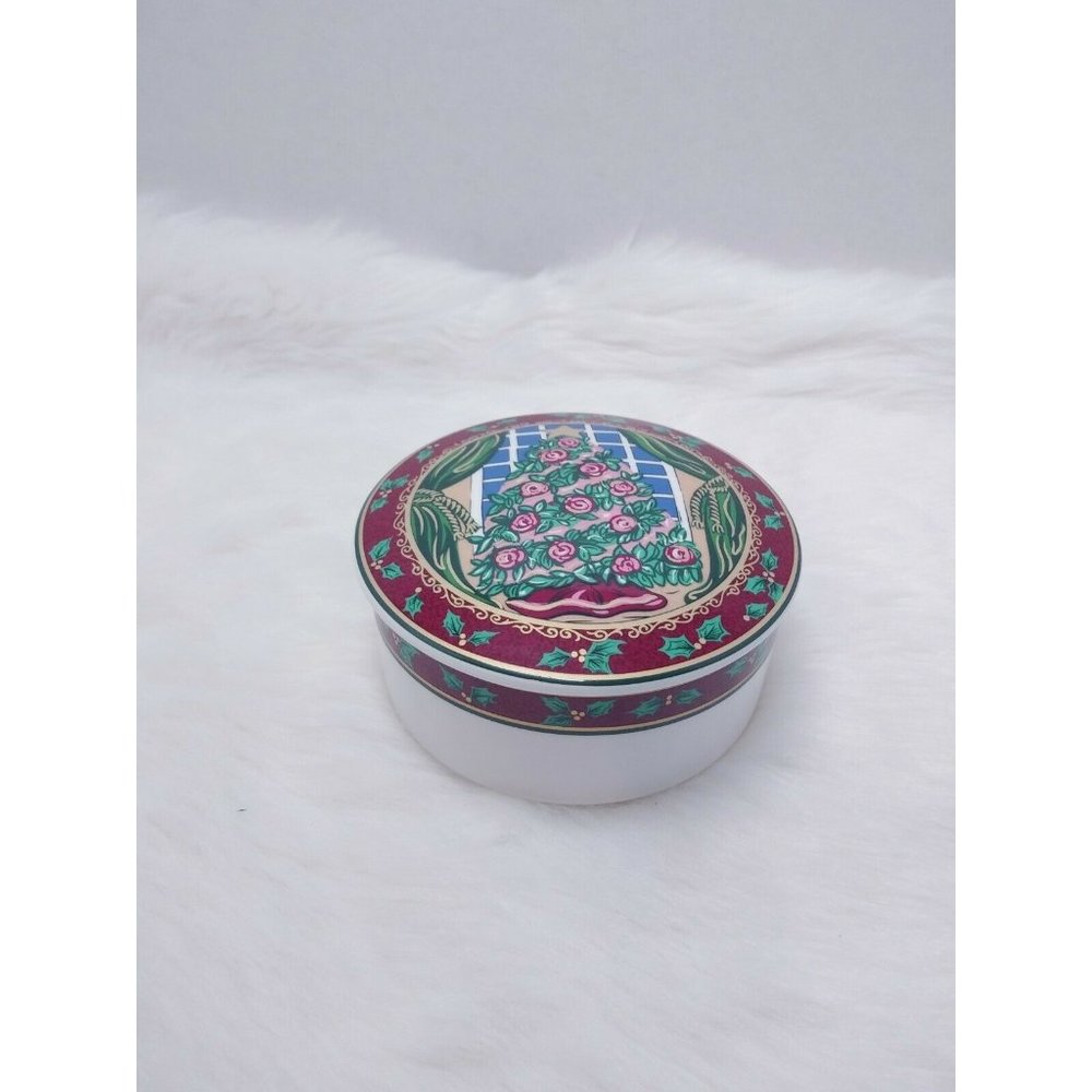 Mikasa Season's Glory Christmas Tree Ultra Ceramic Round Trinket Box Colorful